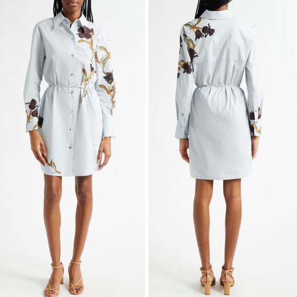 VINCE NWT Placed Iris Cotton Shirt Dress in Salt Glass/Black Iris Size XXS - Picture 1 of 5